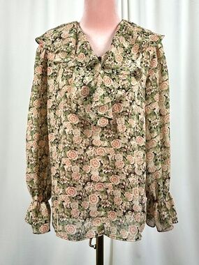 Vintage Floral Ruffle Blouse Prairie Cottagecore Top